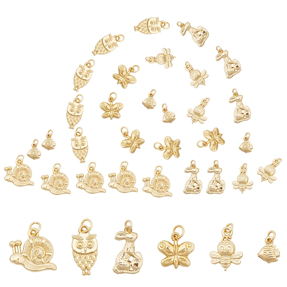 36Pcs 6 Styles Alloy Pendants, Long-Lasting Plated, with Jump Rings, Mixed Shapes