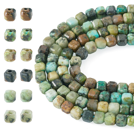 2 Strands Natural African Turquoise(Jasper) Beads Strands, Faceted Table Cut Cube