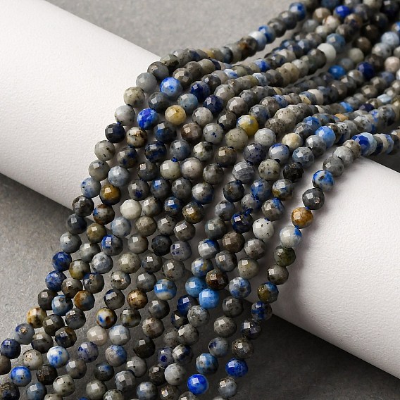 Нитки бусины из натурального ляписа-лазури, граненые, круглые