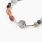 Adjustable Nylon Cord Braided Bead Bracelets, with Natural Gemstone Beads, Brass Beads and Alloy Beads, Flat Round with Tree of Life