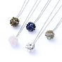 Pendant Necklaces, with Handmade Natural Gemstone Woven Beads, Ball Cluster Beads and Brass Cable Chains