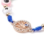Resin Evil Eye Braided Bead Bracelet, Crystal Rhinestone Tree of Life Link Bracelet for Women