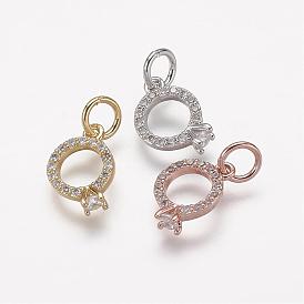 Brass Micro Pave Grade AAA Cubic Zirconia Charms, Lead Free & Nickel Free & Cadmium Free, Ring Shape