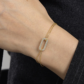 Латунные кабельные цепи браслеты, прямоугольные браслеты с подвесками для женщин, с кубического циркония