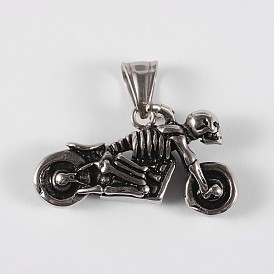 316 Surgical Stainless Steel Pendants, Motorbike with Skull, 19x35x8mm, Hole: 8x5mm
