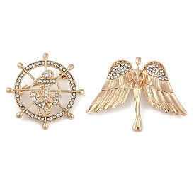 Zinc Alloy Crystal Rhinestone Brooches for Backpack Clothes, Angel/Helm, Golden