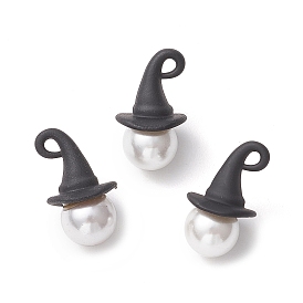 Тема Хэллоуина круглая ракушка жемчуг с подвесками в виде ведьминой шляпы из сплава, белые