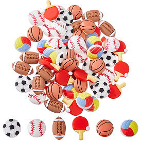 60 шт. 6 стили спортивные кабошоны из непрозрачной смолы, разнообразные