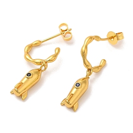 Cubic Zirconia Rocket Dangle Stud Earrings, Rack Plating Brass Half Hoop Earrings for Women, Lead Free & Cadmium Free