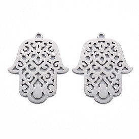 304 Stainless Steel Pendants, Laser Cut, Hamsa Hand/Hand of Miriam