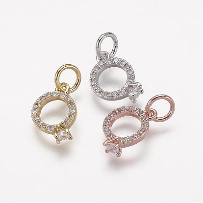 Brass Micro Pave Grade AAA Cubic Zirconia Charms, Lead Free & Nickel Free & Cadmium Free, Ring Shape