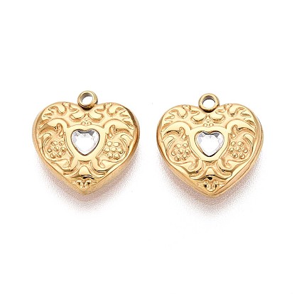 304 подвески в форме сердца из нержавеющей стали с кристаллами и стразами, ионное покрытие (ip)