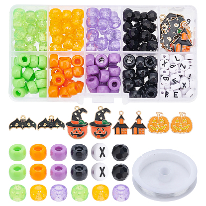 Набор для изготовления браслета своими руками на хэллоуин для детей, включая акриловые, стеклянные и пластиковые бусины, подвески с эмалью в виде тыквы, домика и летучей мыши