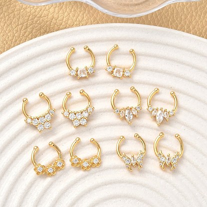 Латунные кольца для носа с круглыми/подковообразными штангами из прозрачного кубического циркония, поддельные кольца для носовой перегородки, реальный 18 k позолоченный, без никеля 