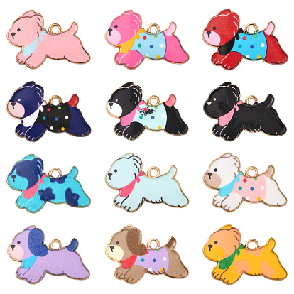 24 шт 12 цвета подвески из цинкового сплава с эмалью, собачий шарм, золотой свет