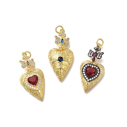 Подвески латунные горный хрусталь, сердце, с прыгающим кольцом, без свинца и без кадмия, золотые