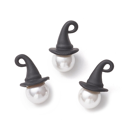 Тема Хэллоуина круглая ракушка жемчуг с подвесками в виде ведьминой шляпы из сплава, белые