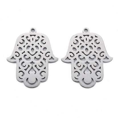 304 Stainless Steel Pendants, Laser Cut, Hamsa Hand/Hand of Miriam