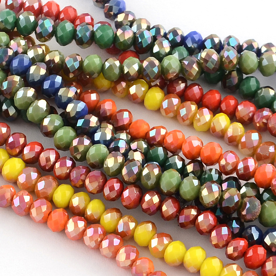 Electroplate Glass Beads Strands, Faceted Rondelle, Half Plated
