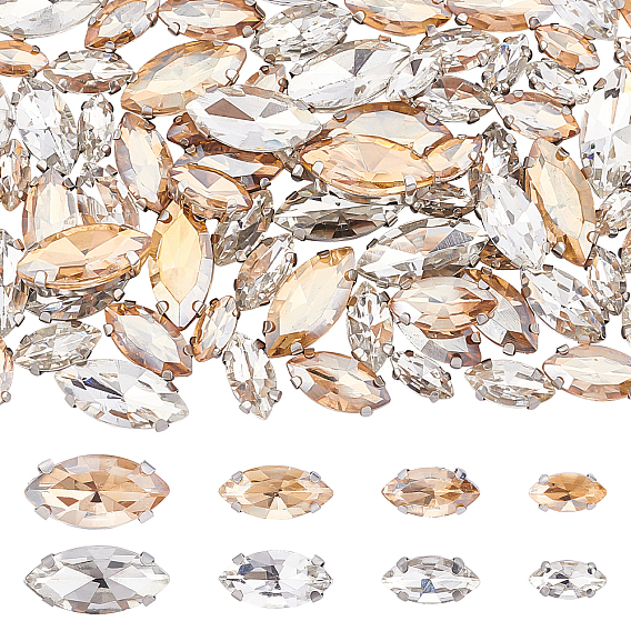 160шт 8 стиль пришивать стразами, многожильных ссылки, стекло горный хрусталь, с латунными зубцами в платиновых тонах, аксессуары для одежды, граненые, лошадиный глаз 