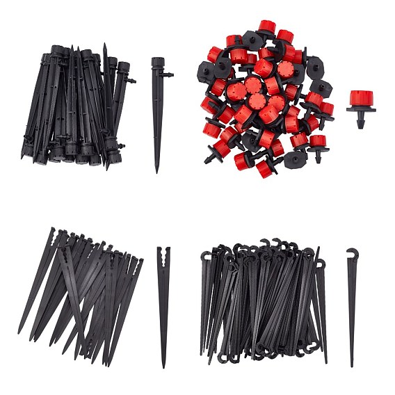 DIY Plant Irrigation System Kits, Include Plastic Irrigation Drip Support Stakes, Adjustable Irrigation Drippers Sprinklers, Drip Emitters