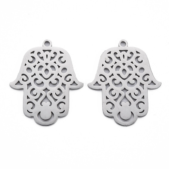 304 Edelstahl Anhänger, Laserschnitt, Hamsa Hand / Hand von Miriam