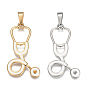 304 Stainless Steel Pendant Rhinestone Settings, with Enamel, Echometer Shape, 
White