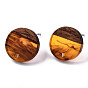 Resin & Walnut Wood Stud Earring Findings, with 304 Stainless Steel Pin, Imitation Gemstone, Flat Round