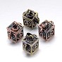 Cube with Peace Sign Pattern Rack Plating Brass Prayer Box Pendants, Wish Box, Nickel Free, 18x12x17mm, Hole: 5x3mm