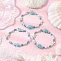 3Pcs Synthetic Turquoise & Porcelain & Dyed Natural Howlite Beads Stretch Bracelets for Women, Turtle & Starfish & Fish, with Electroplate Non-magnetic Synthetic Hematite Beads