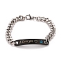 Rectangle with Word I Love You Link Bracelet with Rhinestone, 304 Stainless Steel Jewelry for Men Women