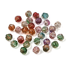 Baking Paint and Golden Metal Enlaced Glass Beads, Twist Round