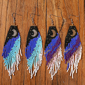 Элегантные серьги-подвески из стеклянных бусин ручной работы в форме луны, платина