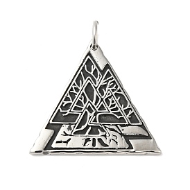 304 Stainless Steel Manual Polishing Pendants, with Jump Rings, Triangle with Valknut