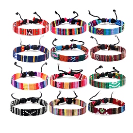 Bracelet à cordon plat tressé en corde de tissu, bracelet bohème réglable ethnique tribal