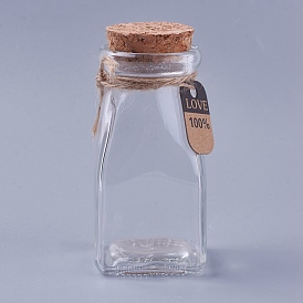 Glass Bottle, with Cork Stopper & Tags, Wishing Bottle, Square