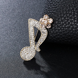 Rhinestone Music Note Brooch Pin, Alloy Badge for Backpack Clothes