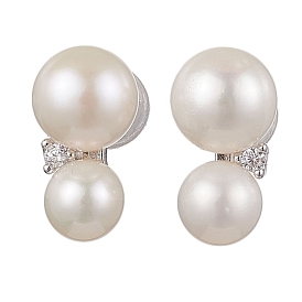 Natural Pearl Ear Studs, with Sterling Silver Micro Pave Clear Cubic Zirconia Findings, Round