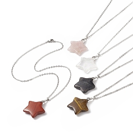 Natural Gemstone Star Pendants Necklace, 304 Stainless Steel Jewelry for Women