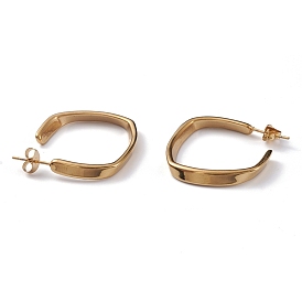 304 Stainless Steel Twist Rectangle Stud Earrings, Half Hoop Earrings for Women