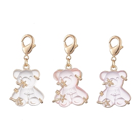 3Pcs Bear Transparent Resin Rhinestone Pendant Decorations, Lobster Claw Clasps Charms