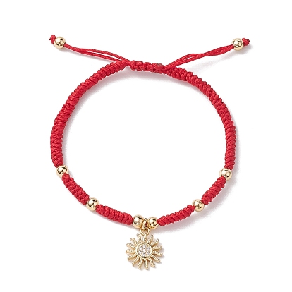 Браслеты с подвесками из солнечной латуни золотистого цвета с микропаве и прозрачным фианитом, регулируемые браслеты из нейлонового шнура для женщин