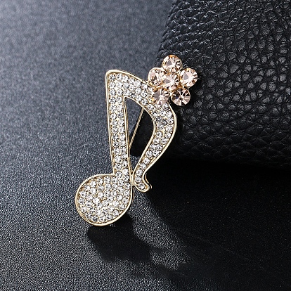 Rhinestone Music Note Brooch Pin, Alloy Badge for Backpack Clothes