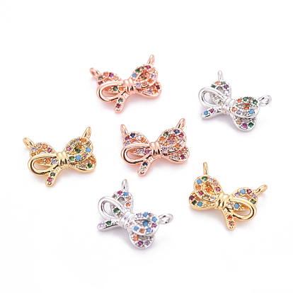 Brass Micro Pave Cubic Zirconia Charms, Bowknot, Colorful