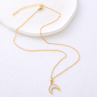 Ожерелья из нержавеющей стали с подвеской в виде луны из натуральной белой ракушки для женщин