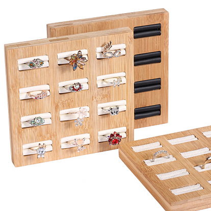 12-слотовые деревянные кольца-органайзеры, лотки для дисплея, с искусственной кожей внутри, квадратный