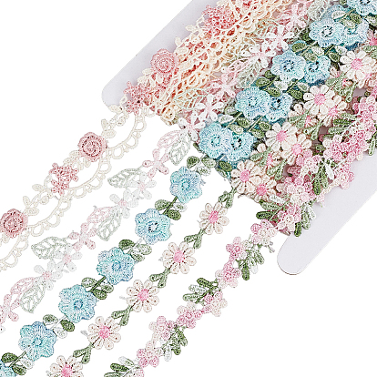 15 Yards 5 Styles Flower Polyester Embroidery Lace Ribbon, Clothes Accessories Decoration