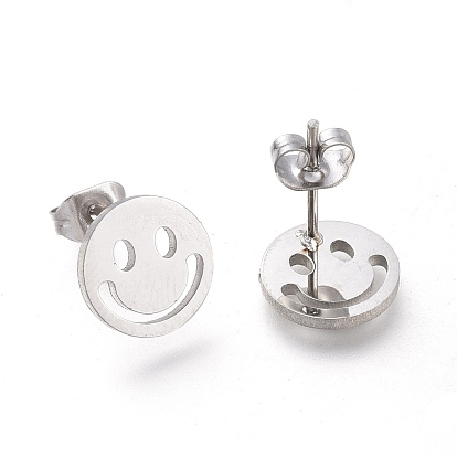 Smile Face 304 Stainless Steel Jewelry Sets, Cable Chains Pendant Necklaces and Stud Earrings, with Ear Nuts and  Lobster Claw Clasps