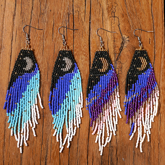 Элегантные серьги-подвески из стеклянных бусин ручной работы в форме луны, платина