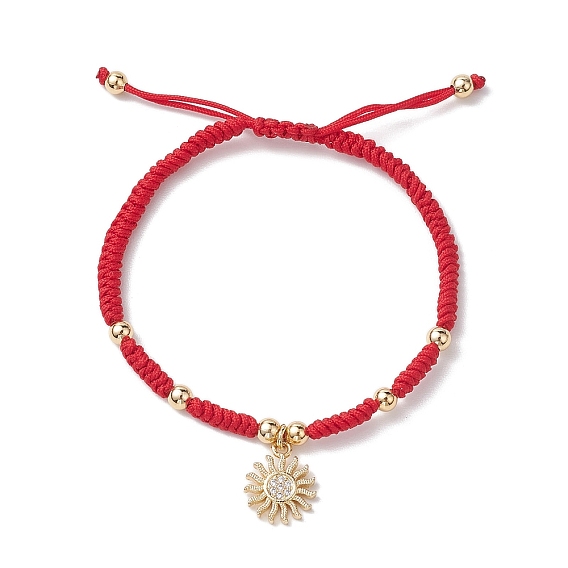 Браслеты с подвесками из солнечной латуни золотистого цвета с микропаве и прозрачным фианитом, регулируемые браслеты из нейлонового шнура для женщин